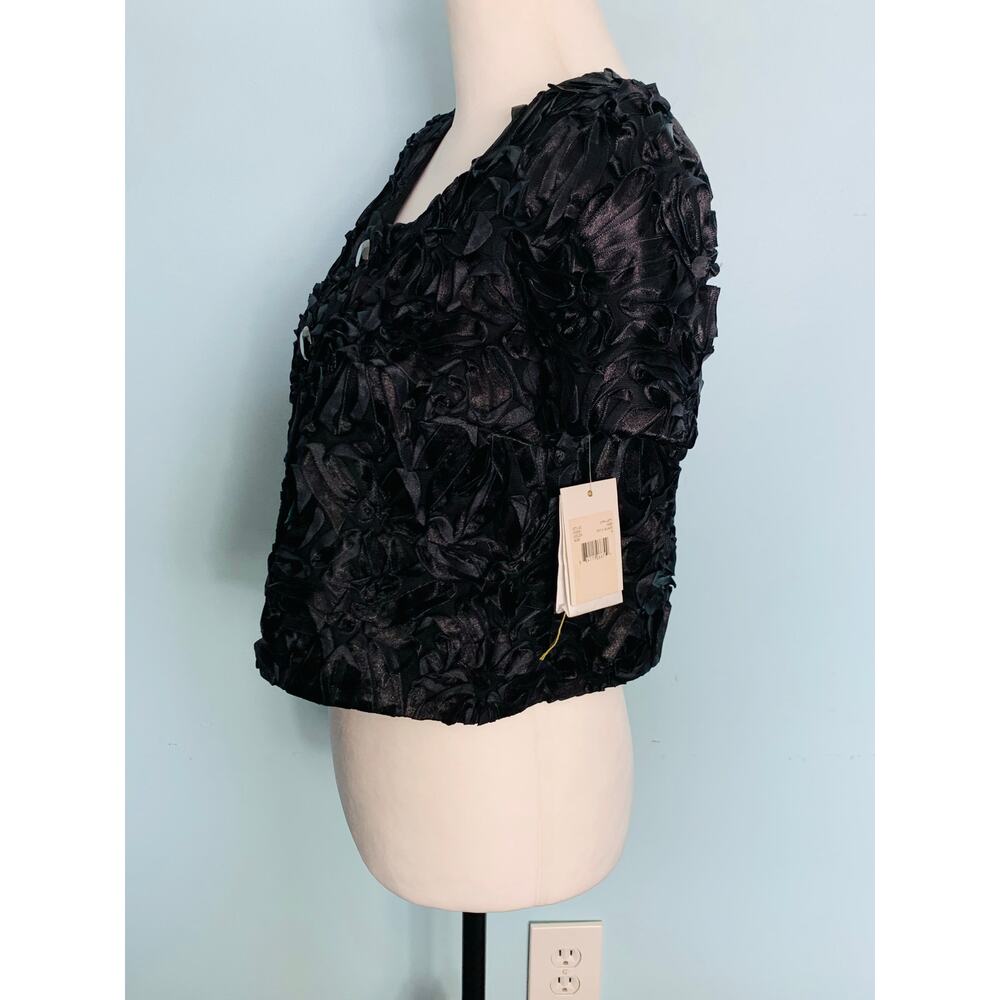 NWT Anthropologie Leifsdottir Black Floral Textured Short Sleeve Jacket Size 6 - Picture 2 of 8